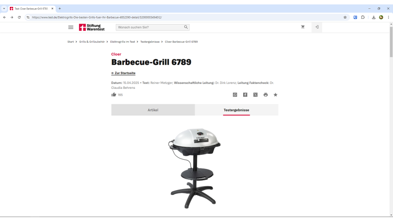 Stiftung Warentest Cloer Barbecue Grill 6789 