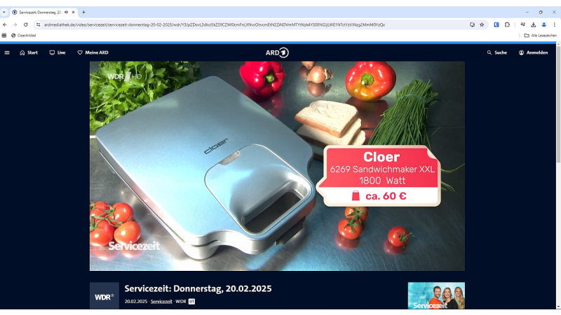 Sandwiches Cloer-6269 in der WDR Servicezeit