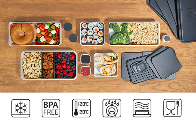 Gefüllte Cloer Lunchboxen aus der Vogelperspektive