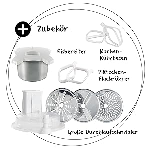 Das Bild zeigt Zubehör zur Cloer Küchenmaschine 7001.